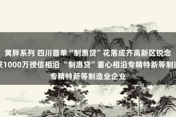 黄胖系列 四川首单“制惠贷”花落成齐高新区锐念念环保获1000万授信相沿 “制惠贷”重心相沿专精特新等制造业企业