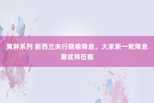 黄胖系列 新西兰央行晓喻降息，大家新一轮降息潮或将莅临